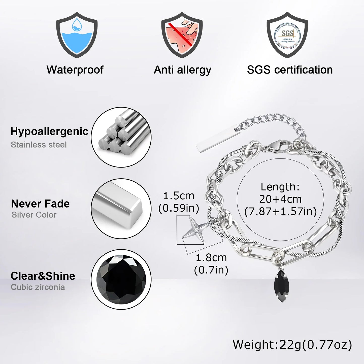 Vnox Snake Chain Paperclip Bracelet