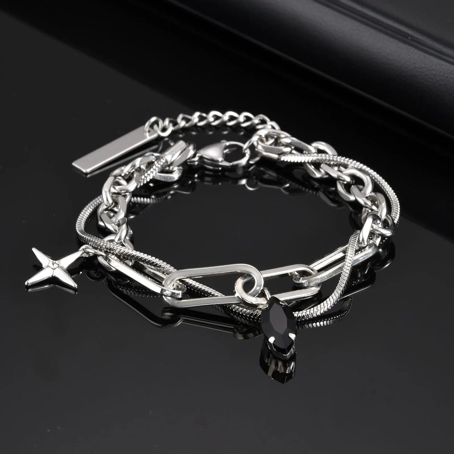 Vnox Snake Chain Paperclip Bracelet